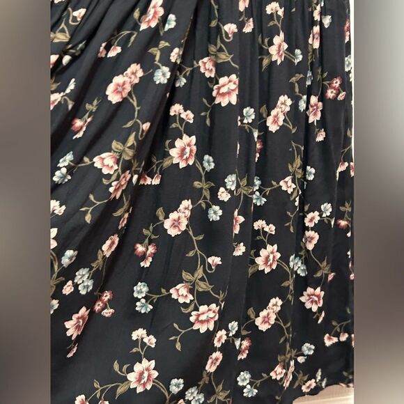 AEO Floral Keyhole Fit and Flare Dress cutout womens XS navy pink preppy cottage - Picture 10 of 16